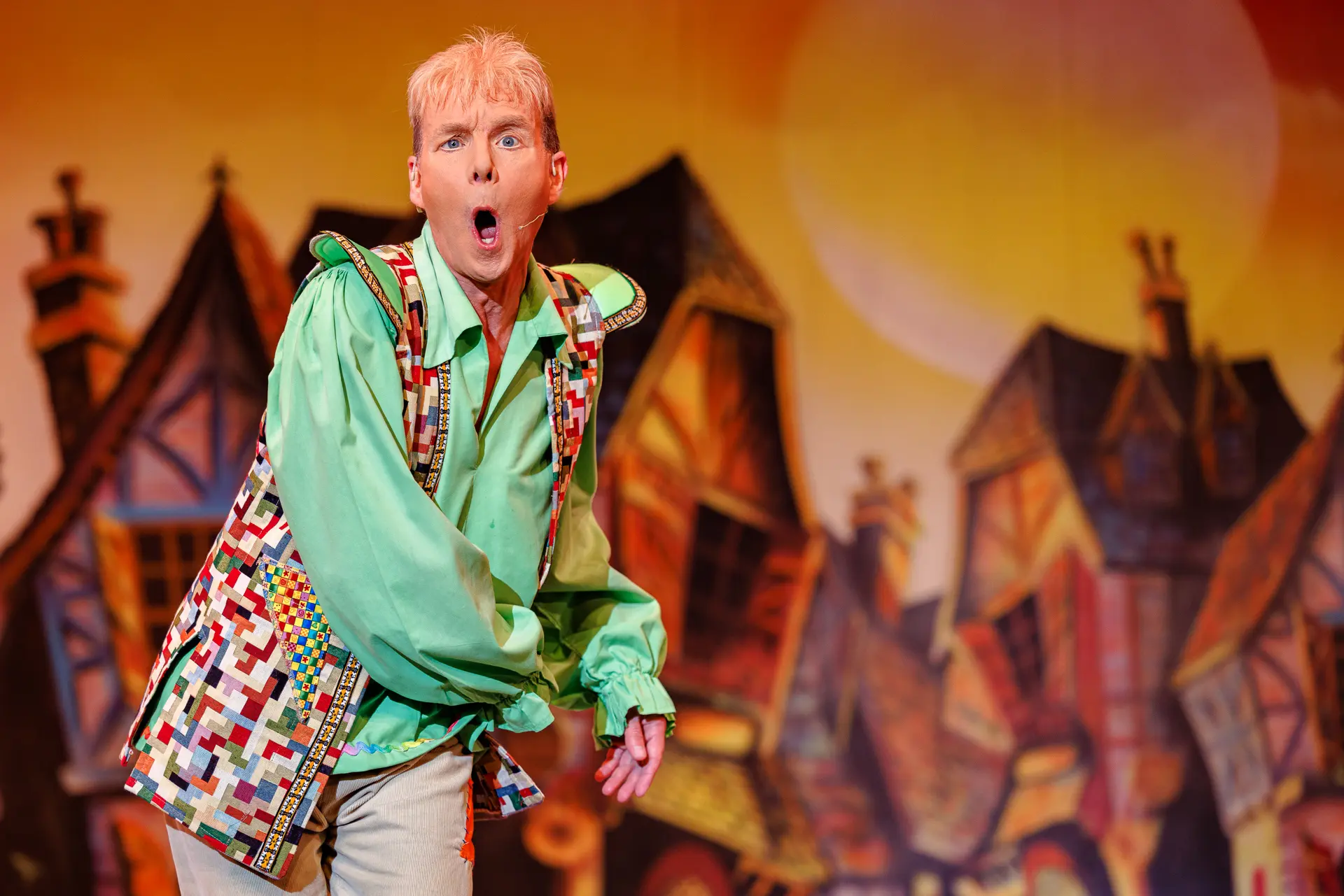 Terry Gleed as Silly Simon in Jack and the Beanstalk pantomime. Performed at the Marina Theatre in Lowestoft. Captured by theatre photography specialist, Fourth Wall Photography.